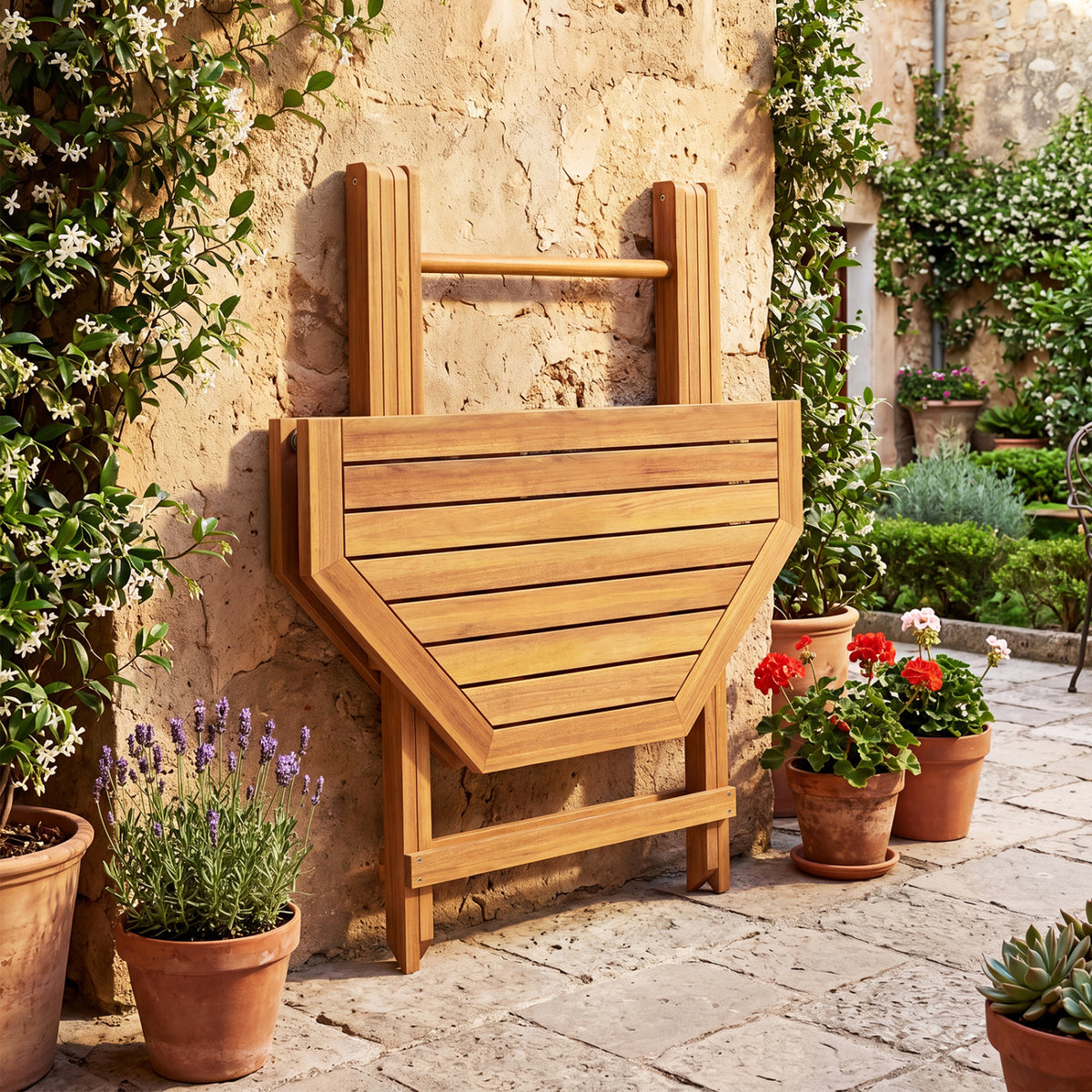 Acacia Wood Outdoor Folding Dining Table for 4 Octagonal with Slatted