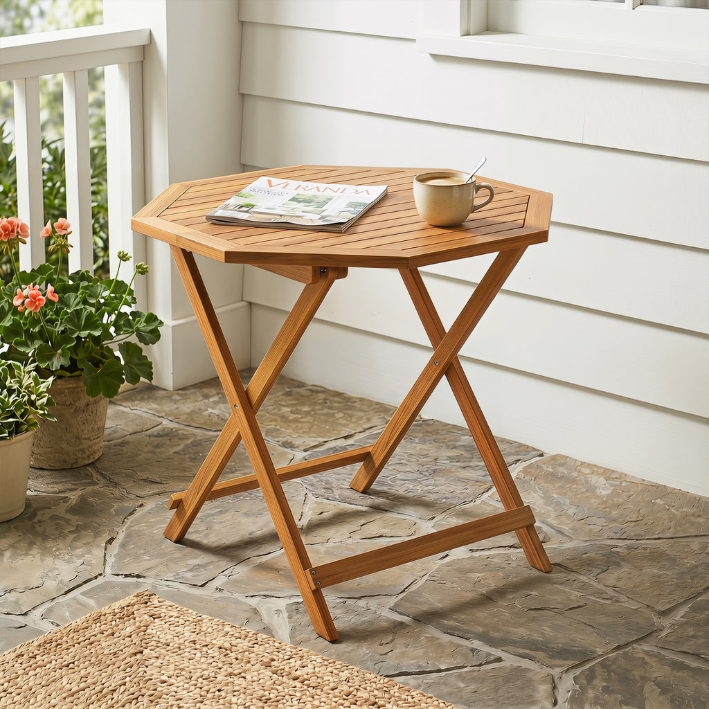 Acacia Wood Outdoor Folding Dining Table for 4 Octagonal with Slatted