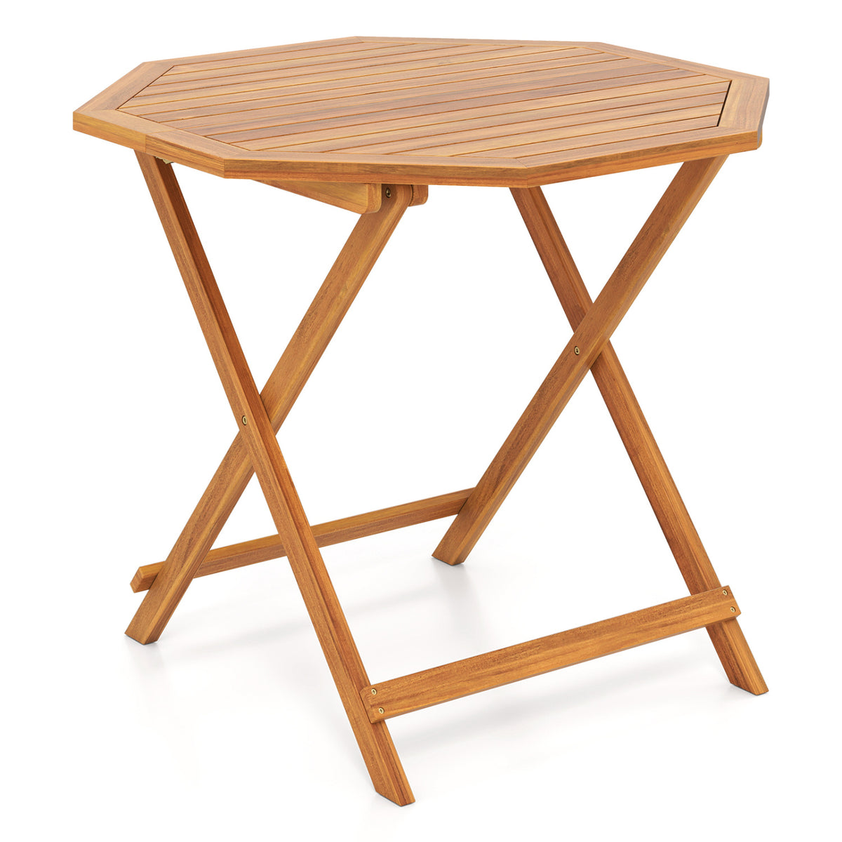 Acacia Wood Outdoor Folding Dining Table for 4 Octagonal with Slatted