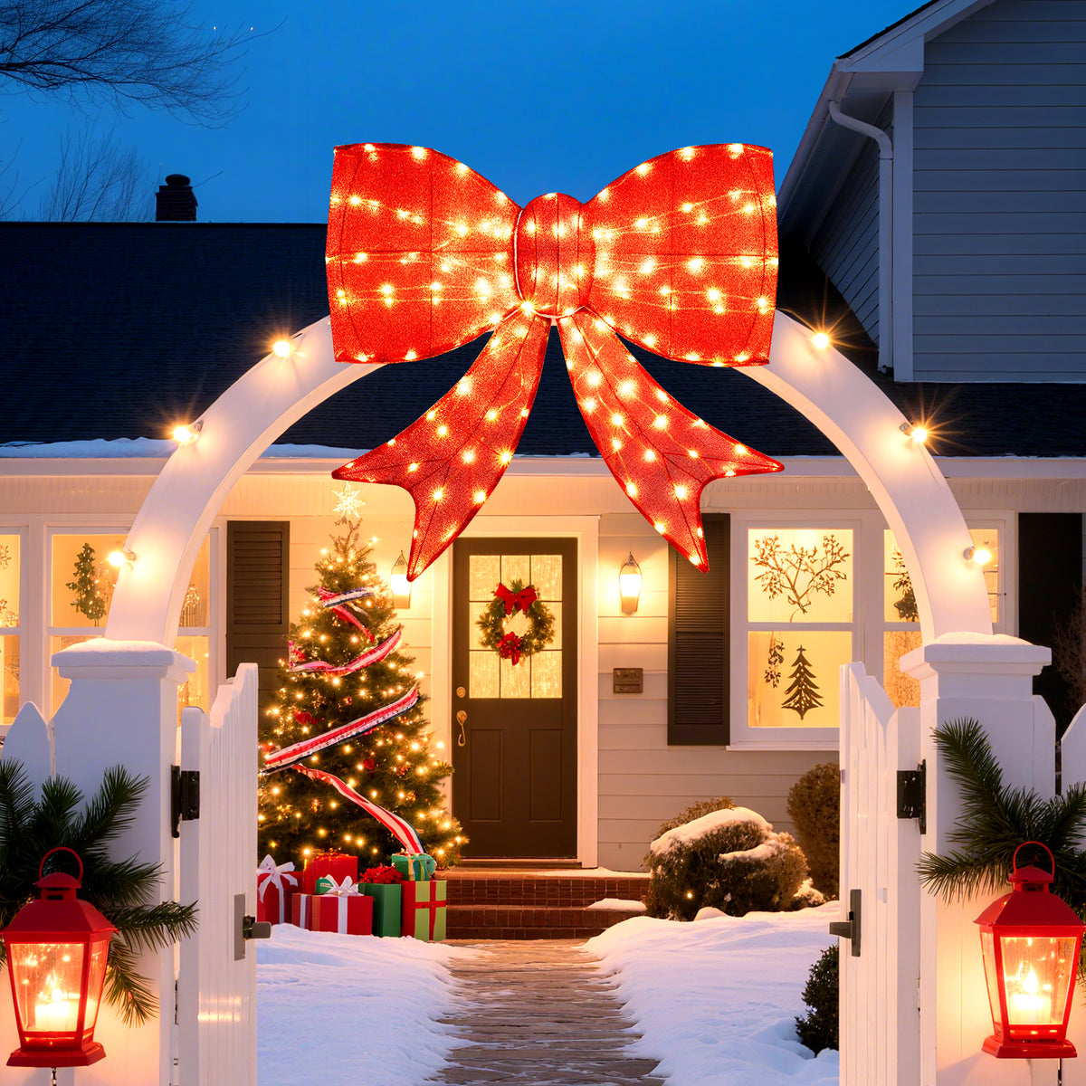 Lighted Christmas Bow Decoration - 37 Inch with Warm White LED Lights - Outdoor Holiday Decor - Variation of This Listing