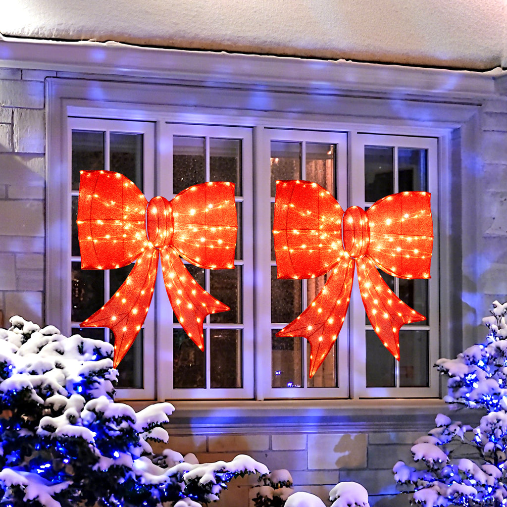 Lighted Christmas Bow Decoration - 37 Inch with Warm White LED Lights - Outdoor Holiday Decor - Variation of This Listing