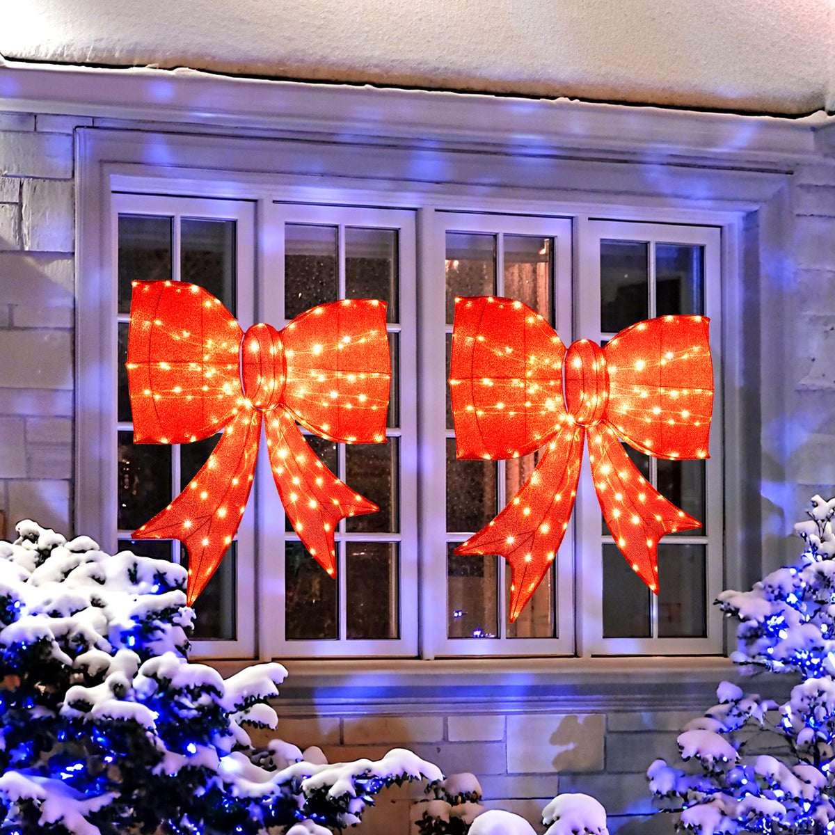 Lighted Christmas Bow Decoration - 37 Inch with Warm White LED Lights - Outdoor Holiday Decor - Variation of This Listing