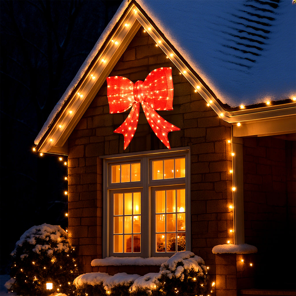 Lighted Christmas Bow Decoration - 37 Inch with Warm White LED Lights - Outdoor Holiday Decor - Variation of This Listing