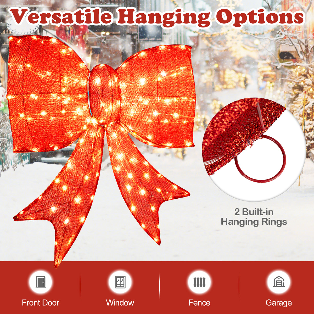 Lighted Christmas Bow Decoration - 37 Inch with Warm White LED Lights - Outdoor Holiday Decor - Variation of This Listing