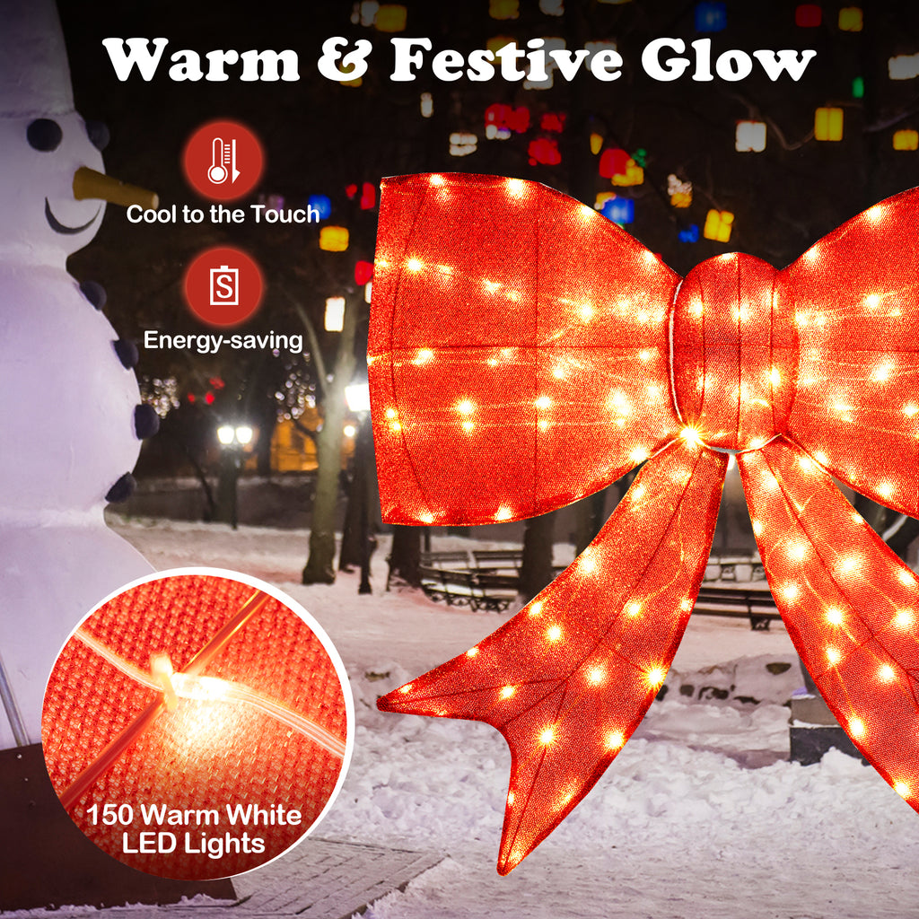 Lighted Christmas Bow Decoration - 37 Inch with Warm White LED Lights - Outdoor Holiday Decor - Variation of This Listing
