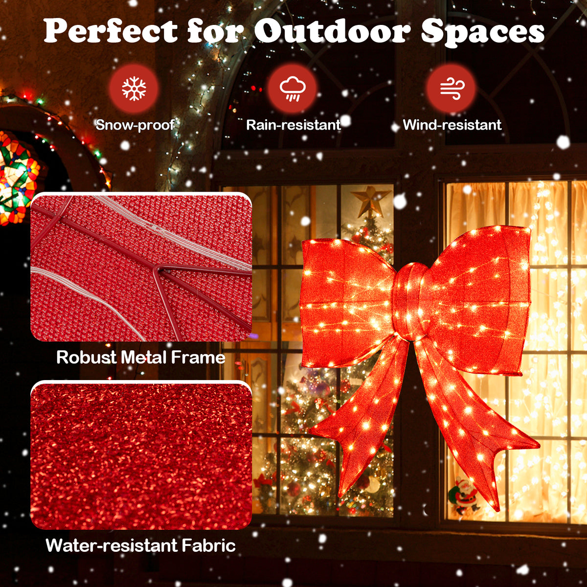 Lighted Christmas Bow Decoration - 37 Inch with Warm White LED Lights - Outdoor Holiday Decor - Variation of This Listing