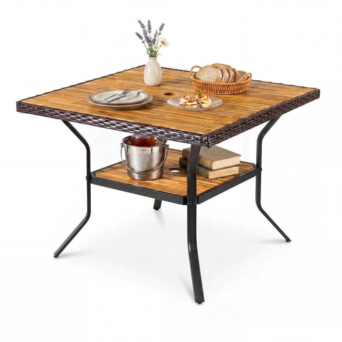 37" Square Outdoor Dining Table for 4, Acacia Wood - Brown