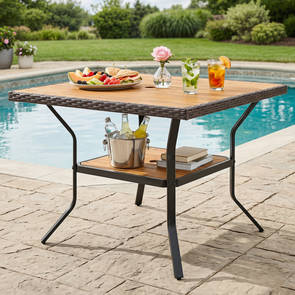 37" Square Outdoor Dining Table for 4, Acacia Wood - Brown