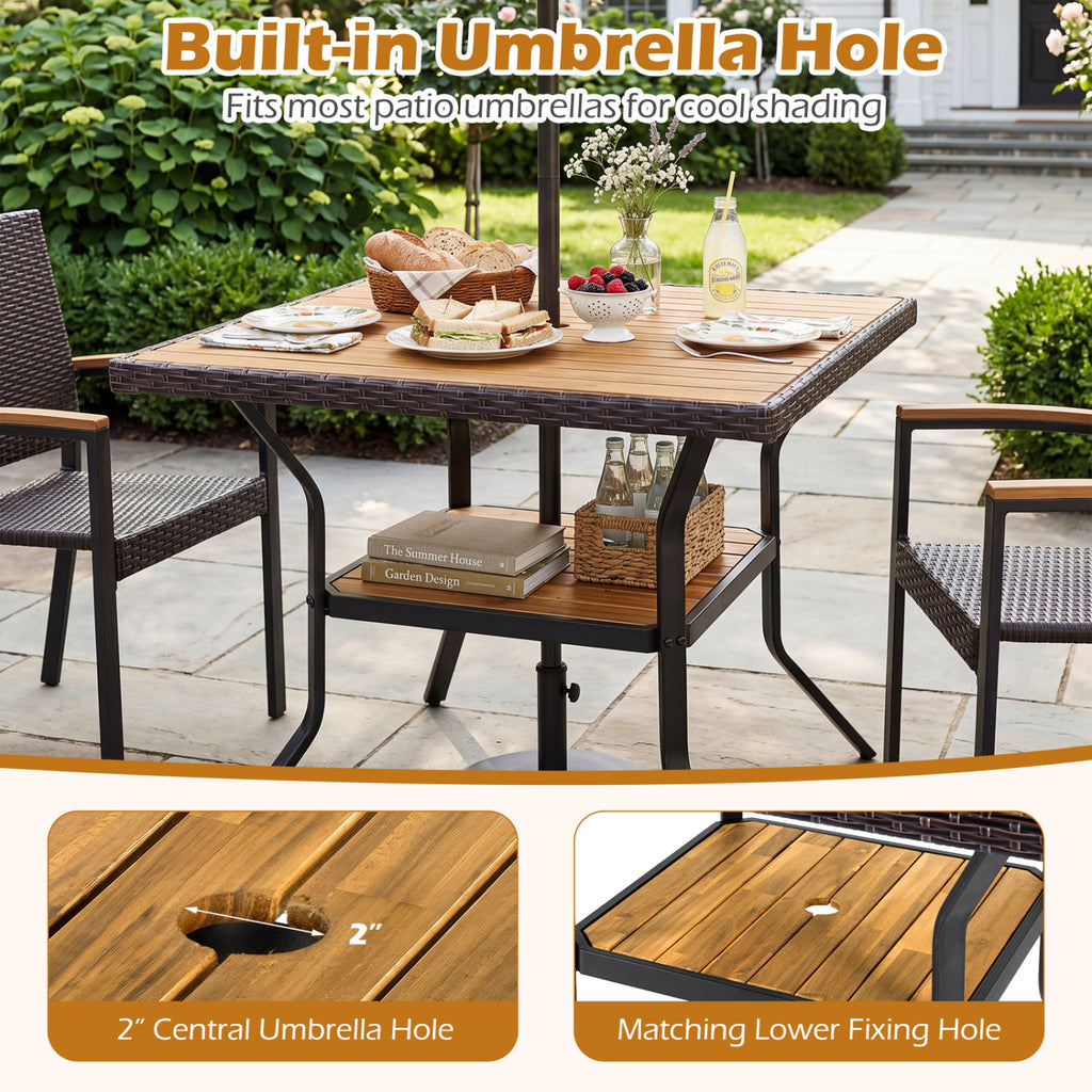 37" Square Outdoor Dining Table for 4, Acacia Wood - Brown