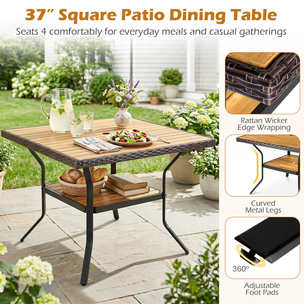 37" Square Outdoor Dining Table for 4, Acacia Wood - Brown