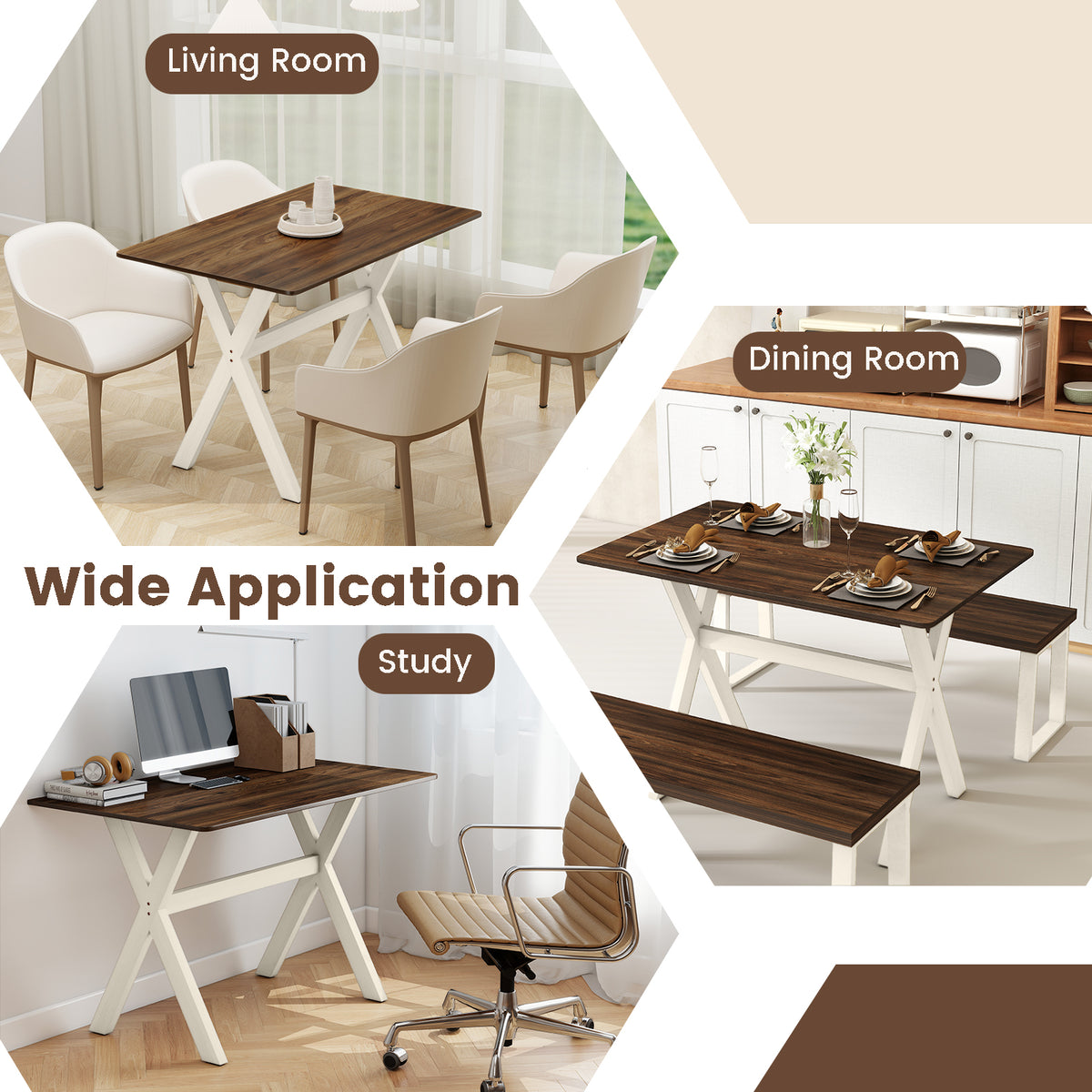 Wooden Dining Table with X-Shaped Frame - White