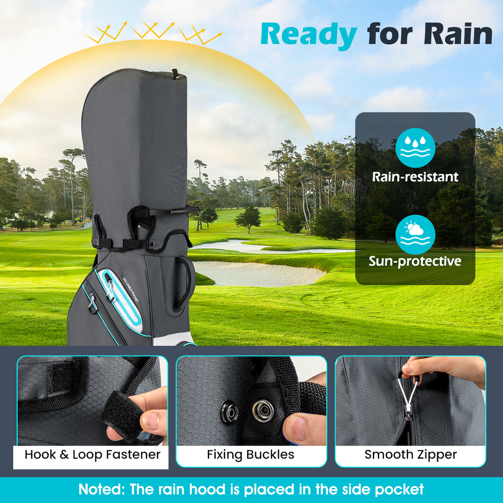 Lightweight Portable Golf Cart Bag with 14 Dividers & Multiple Pockets - Gray