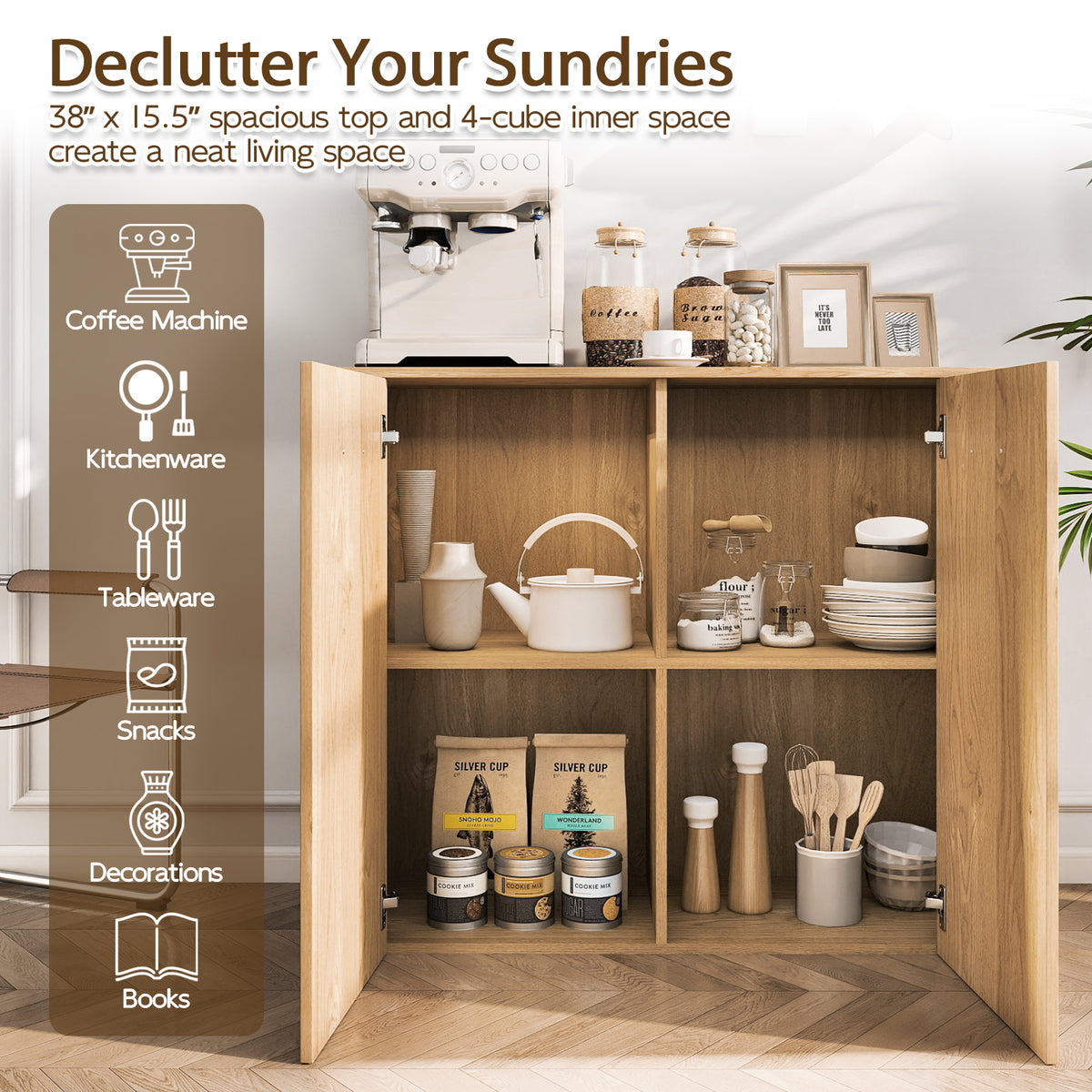 38" Modern Sideboard Cabinet with Storage - Natural