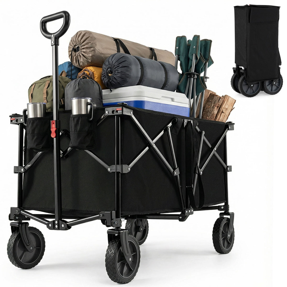 38 Inch 400 LBS Heavy-Duty Collapsible Wagon Cart with Adjustable