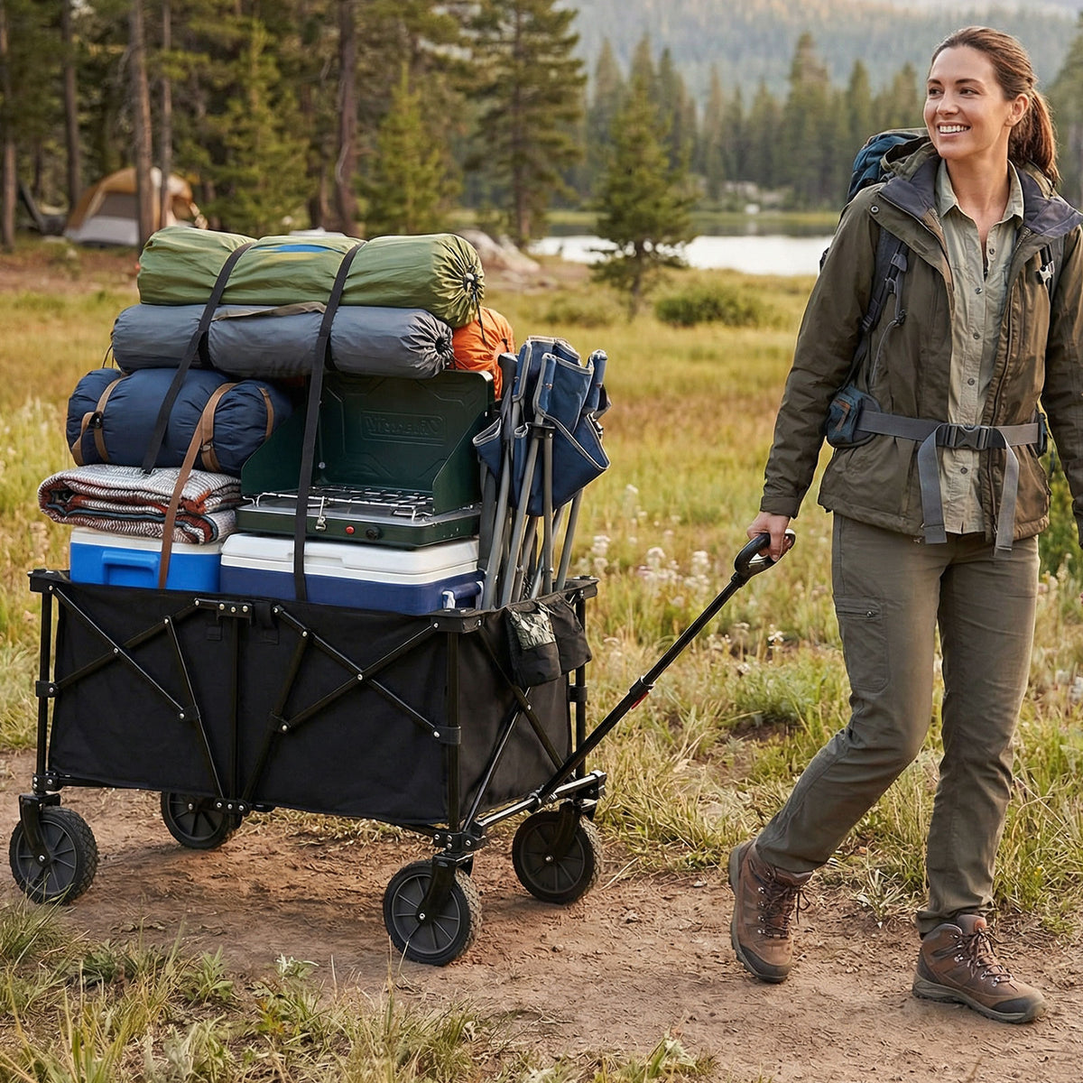 38 Inch 400 LBS Heavy-Duty Collapsible Wagon Cart with Adjustable