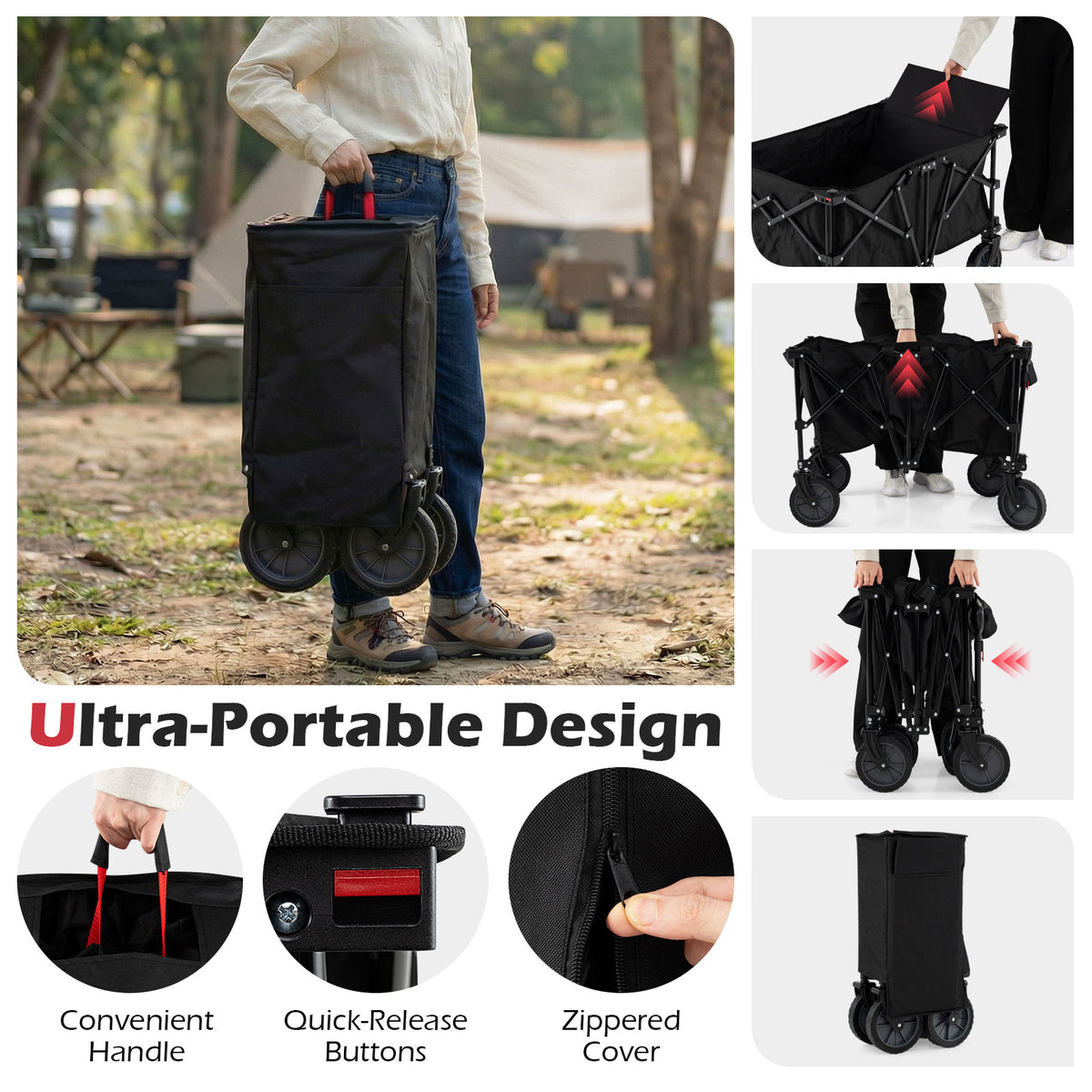 38 Inch 400 LBS Heavy-Duty Collapsible Wagon Cart with Adjustable