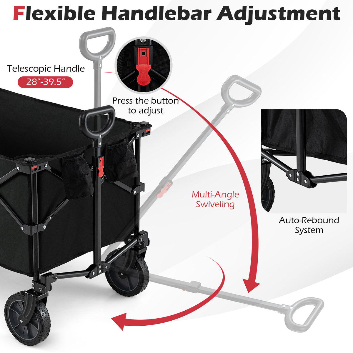 38 Inch 400 LBS Heavy-Duty Collapsible Wagon Cart with Adjustable