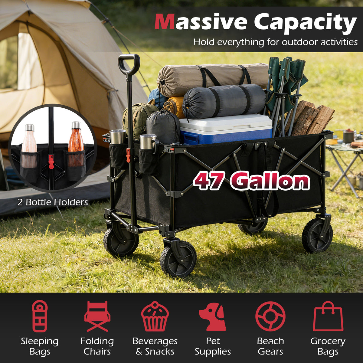 38 Inch 400 LBS Heavy-Duty Collapsible Wagon Cart with Adjustable
