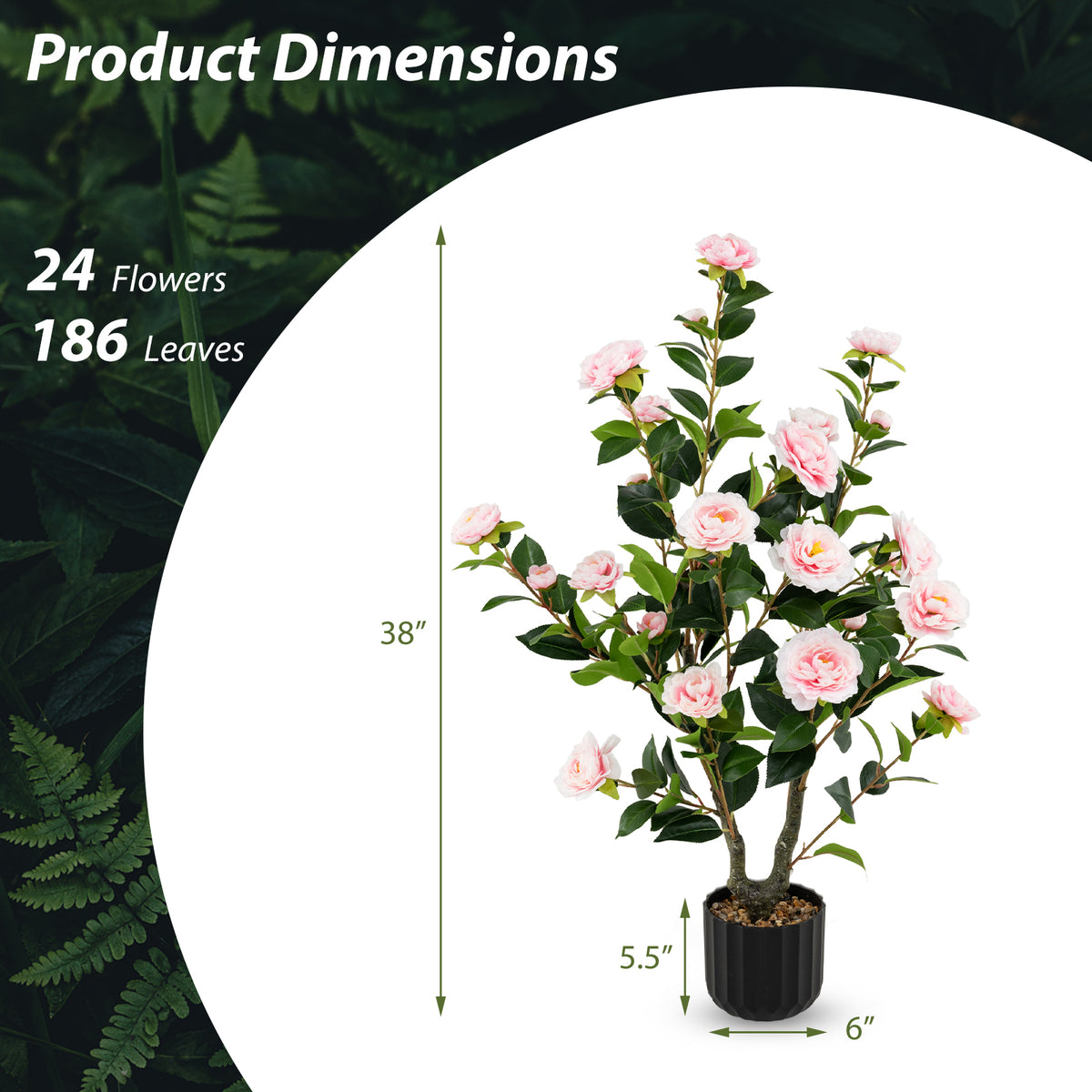 Artificial Camellia Tree 38 Inch Pink Faux Flower Plant in Cement Pot - 2 Pack