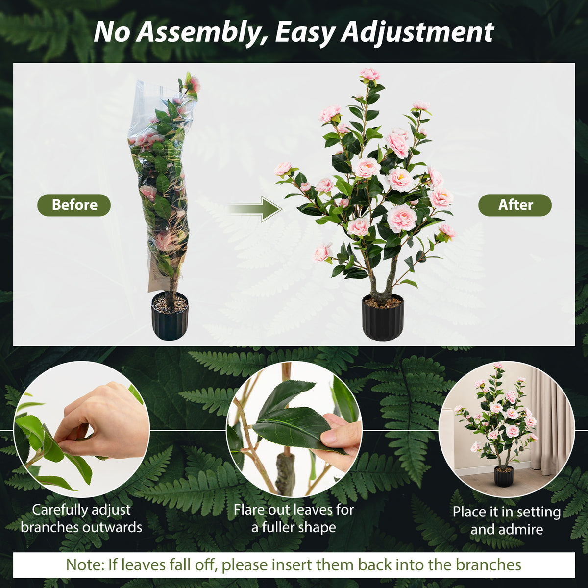 Artificial Camellia Tree 38 Inch Pink Faux Flower Plant in Cement Pot - 2 Pack