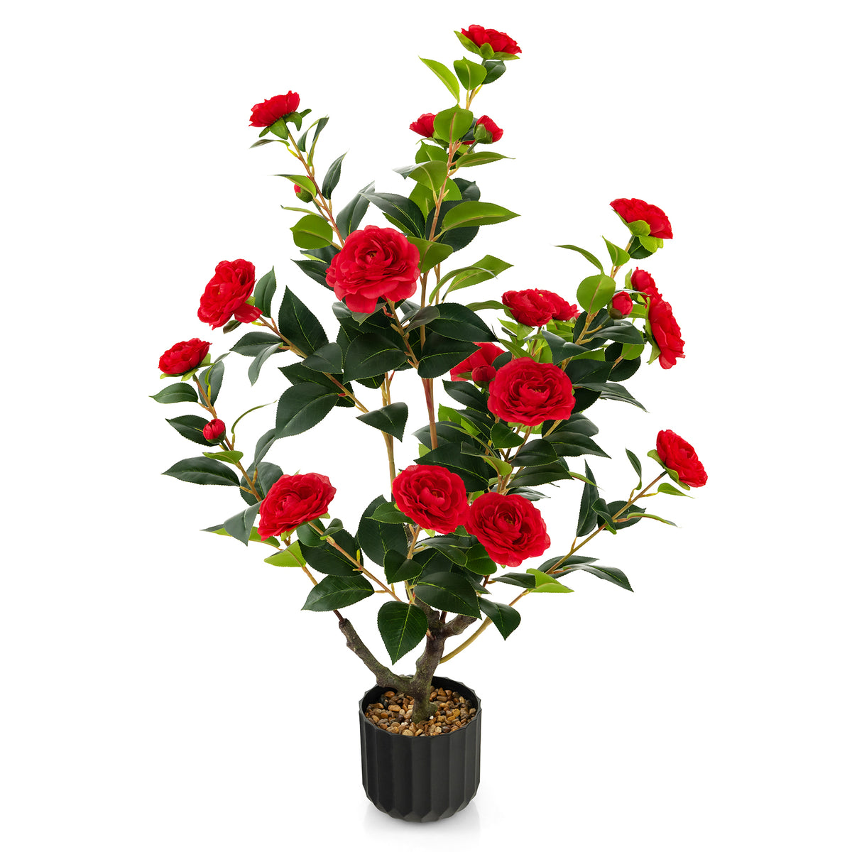 Artificial Camellia Tree 38 Inch with Yellow Flowers in Cement Pot - Faux Plant
