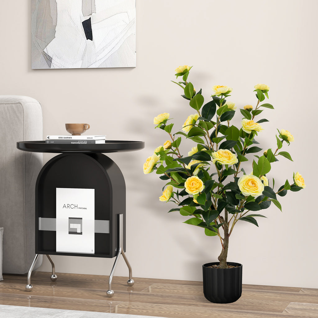 Artificial Camellia Tree 38 Inch with Yellow Flowers in Cement Pot - Faux Plant