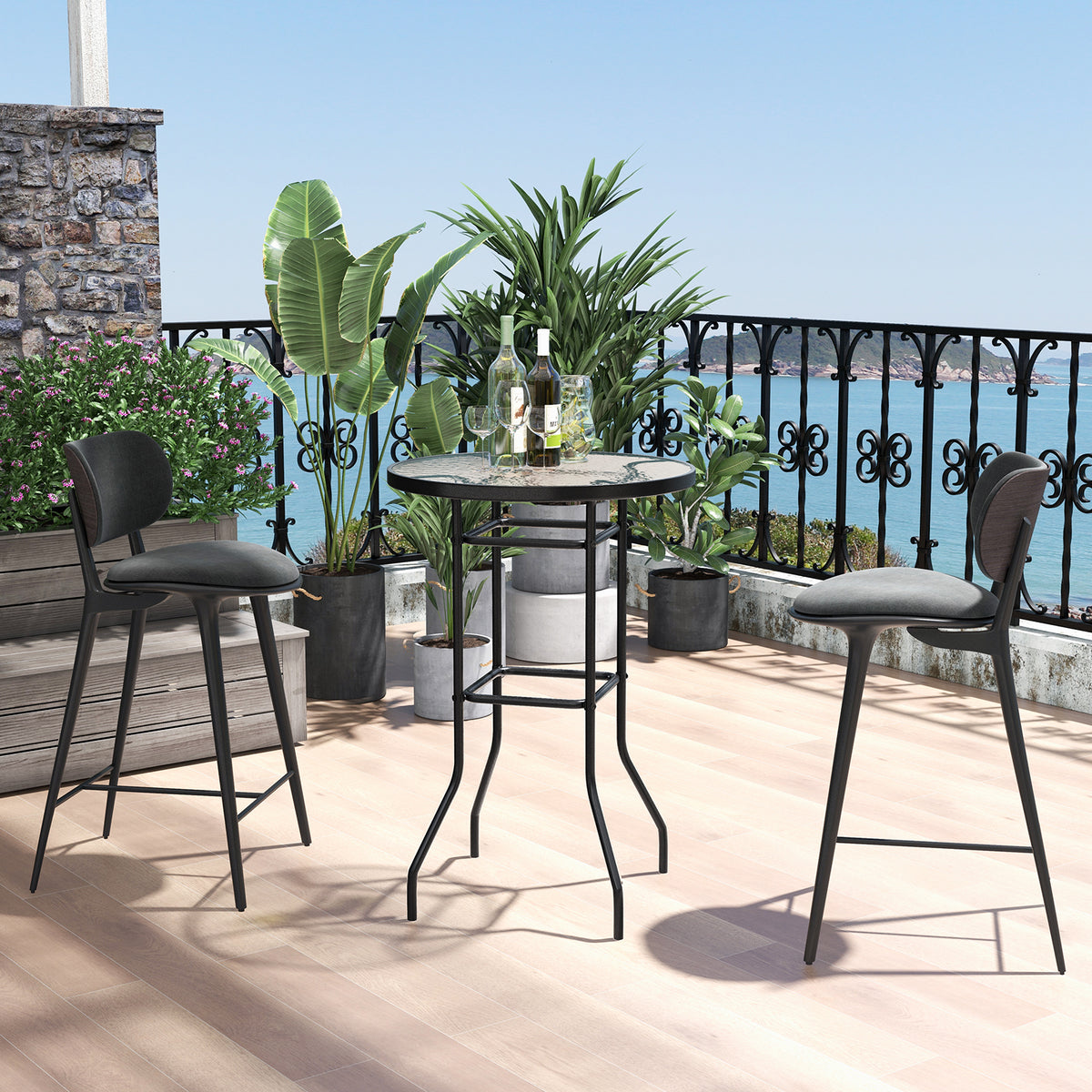 38 Inch Patio Bar Table with Tempered Glass Top