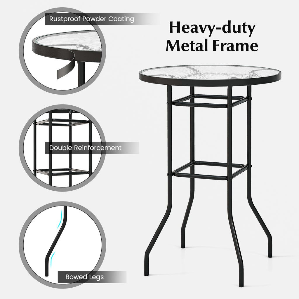 38 Inch Patio Bar Table with Tempered Glass Top