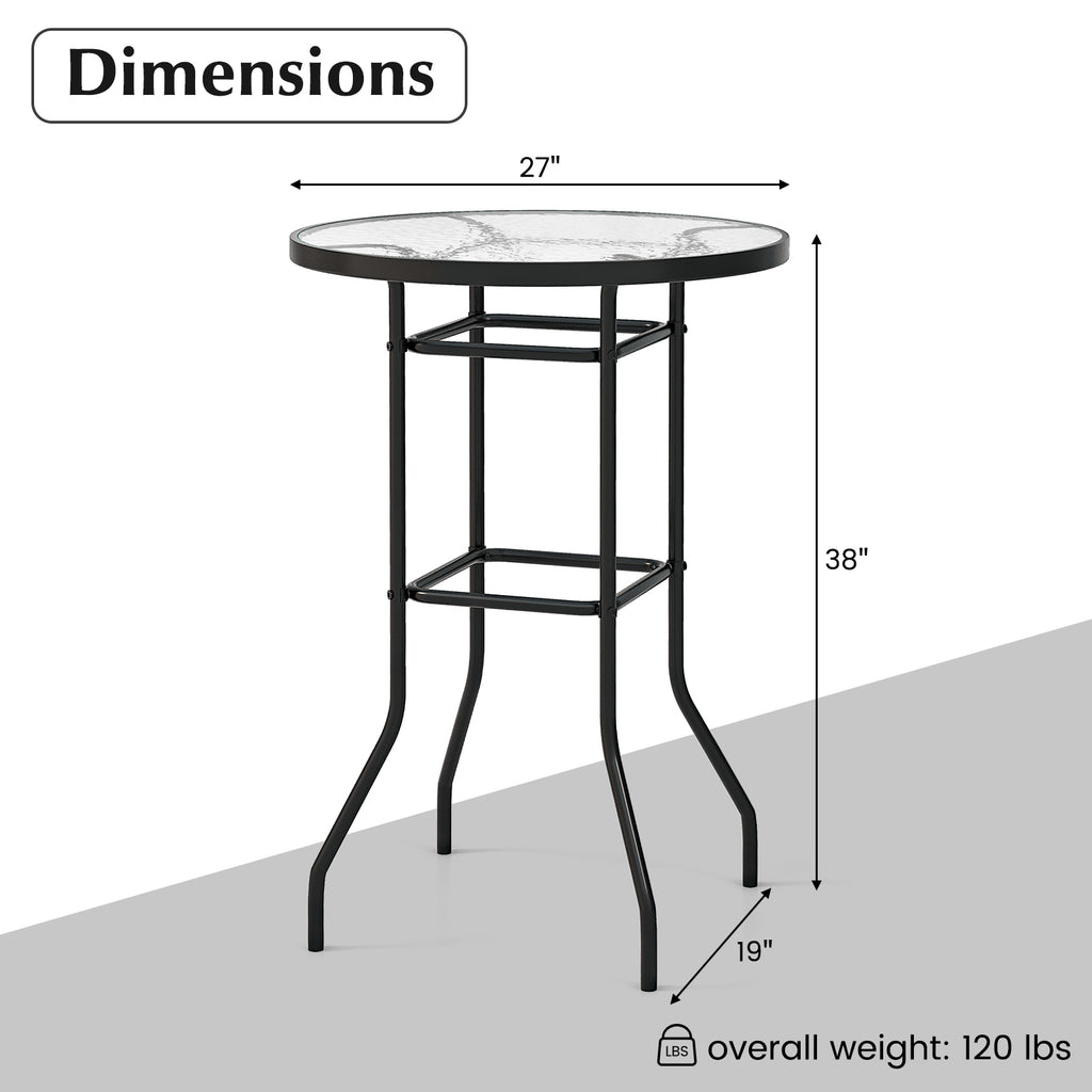 38 Inch Patio Bar Table with Tempered Glass Top