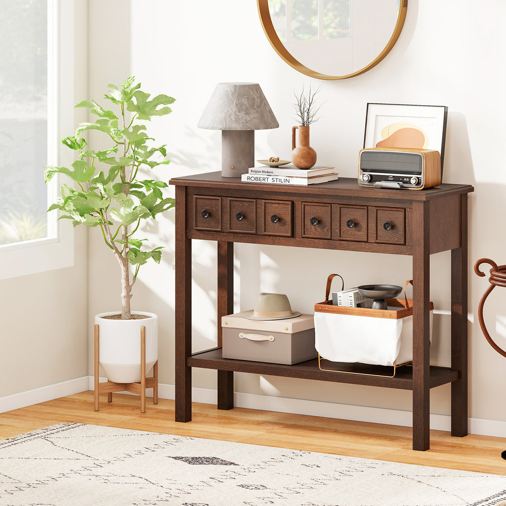 38" Rustic Console Table with 2 Drawers, Espresso