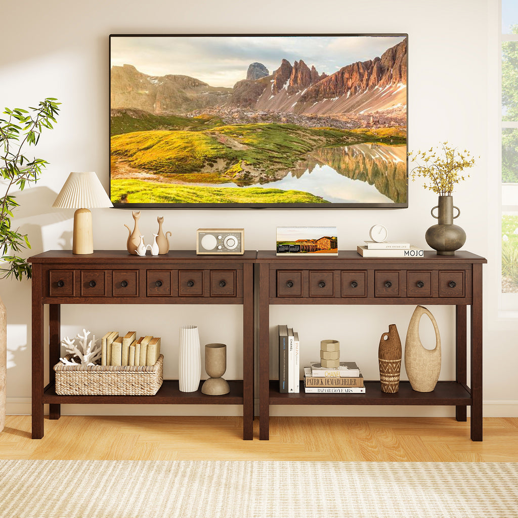 38" Rustic Console Table with 2 Drawers, Espresso
