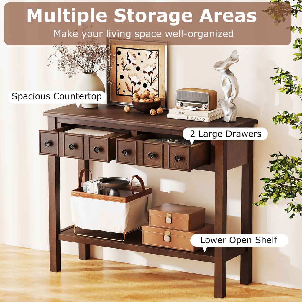38" Rustic Console Table with 2 Drawers, Espresso
