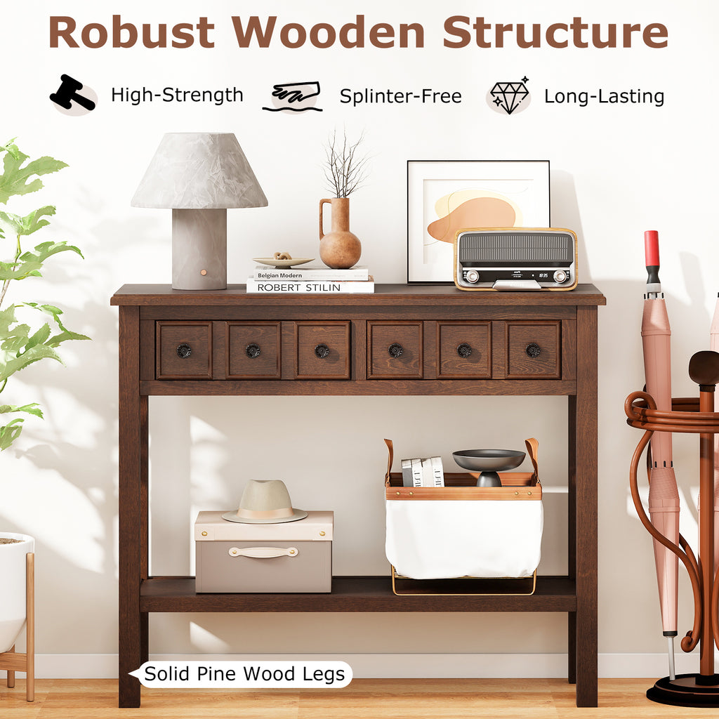 38" Rustic Console Table with 2 Drawers, Espresso
