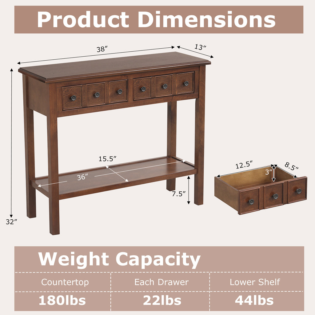 38" Rustic Console Table with 2 Drawers, Espresso
