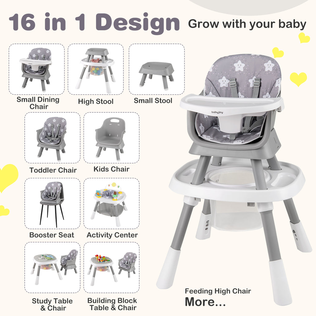 16-in-1 Baby High Chair with Activity Center & Booster Seat, Gray