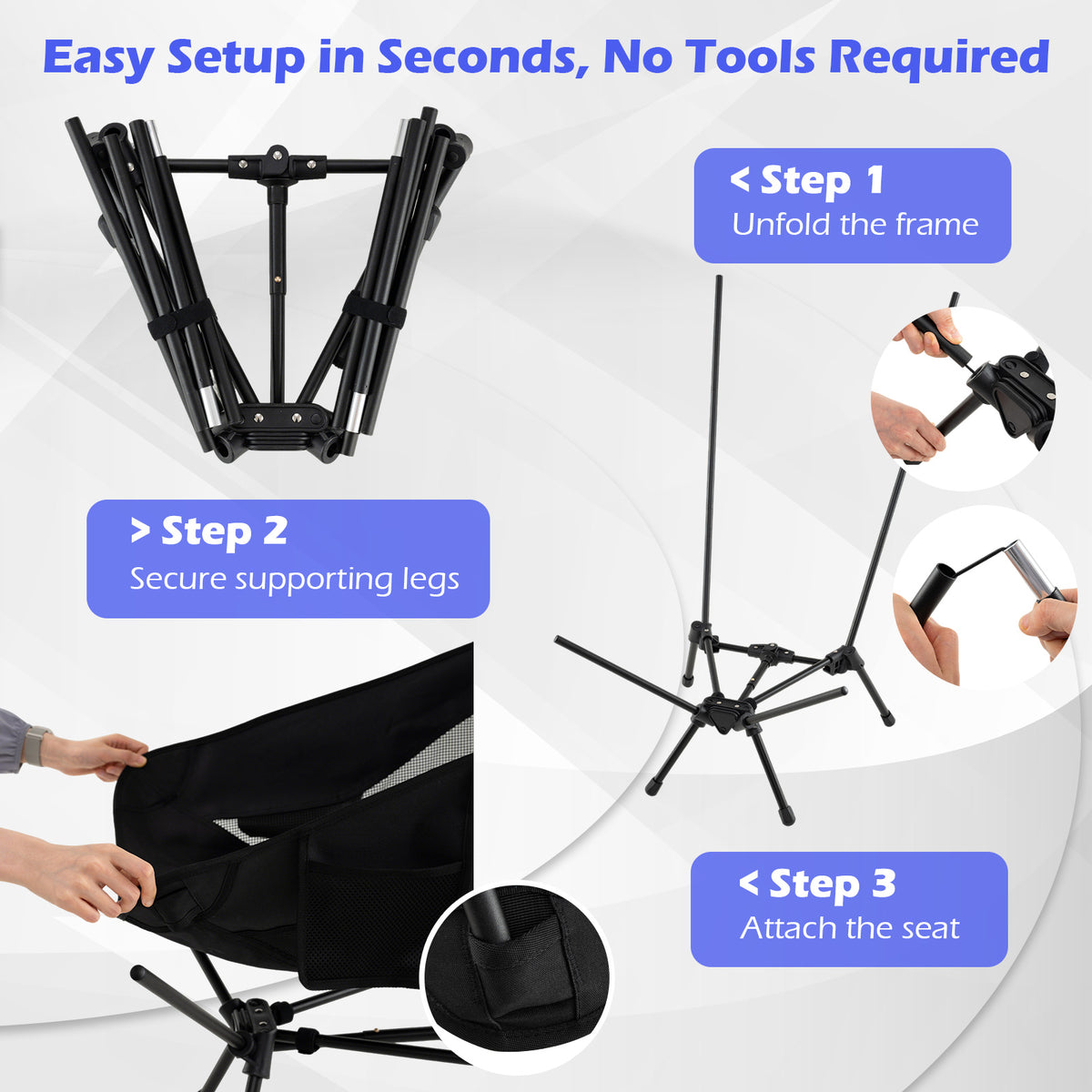 High Back Portable Camping Chair with Compact Carry Bag and Pillow