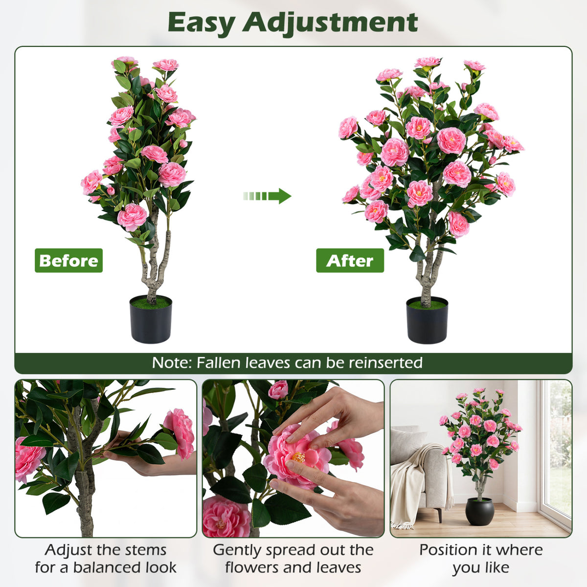 Artificial Camellia Tree with Orange Blossoms in Cement Pot - 39.5 Inches, Pink Variation