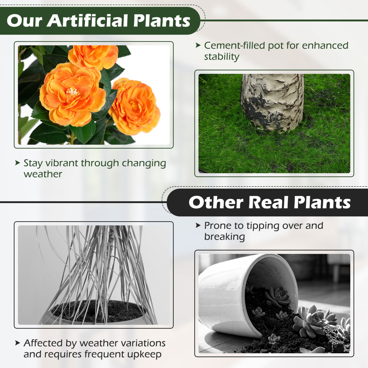 Artificial Camellia Tree with Orange Flowers in Cement Pot - 39.5 Inch, Pack of 1
