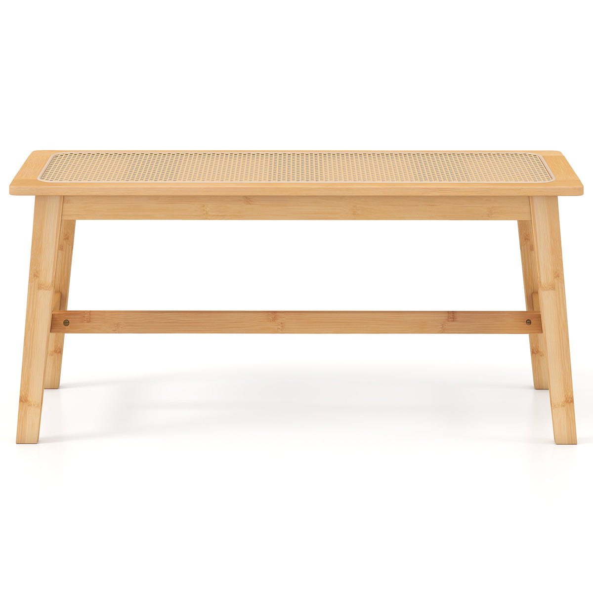 Bamboo Dining Bench with Rattan Seat - 39.5 Inch, Natural