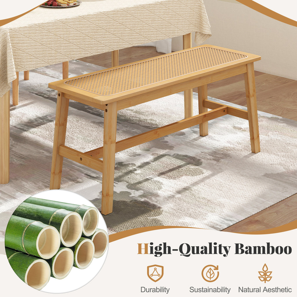 Bamboo Dining Bench with Rattan Seat - 39.5 Inch, Natural