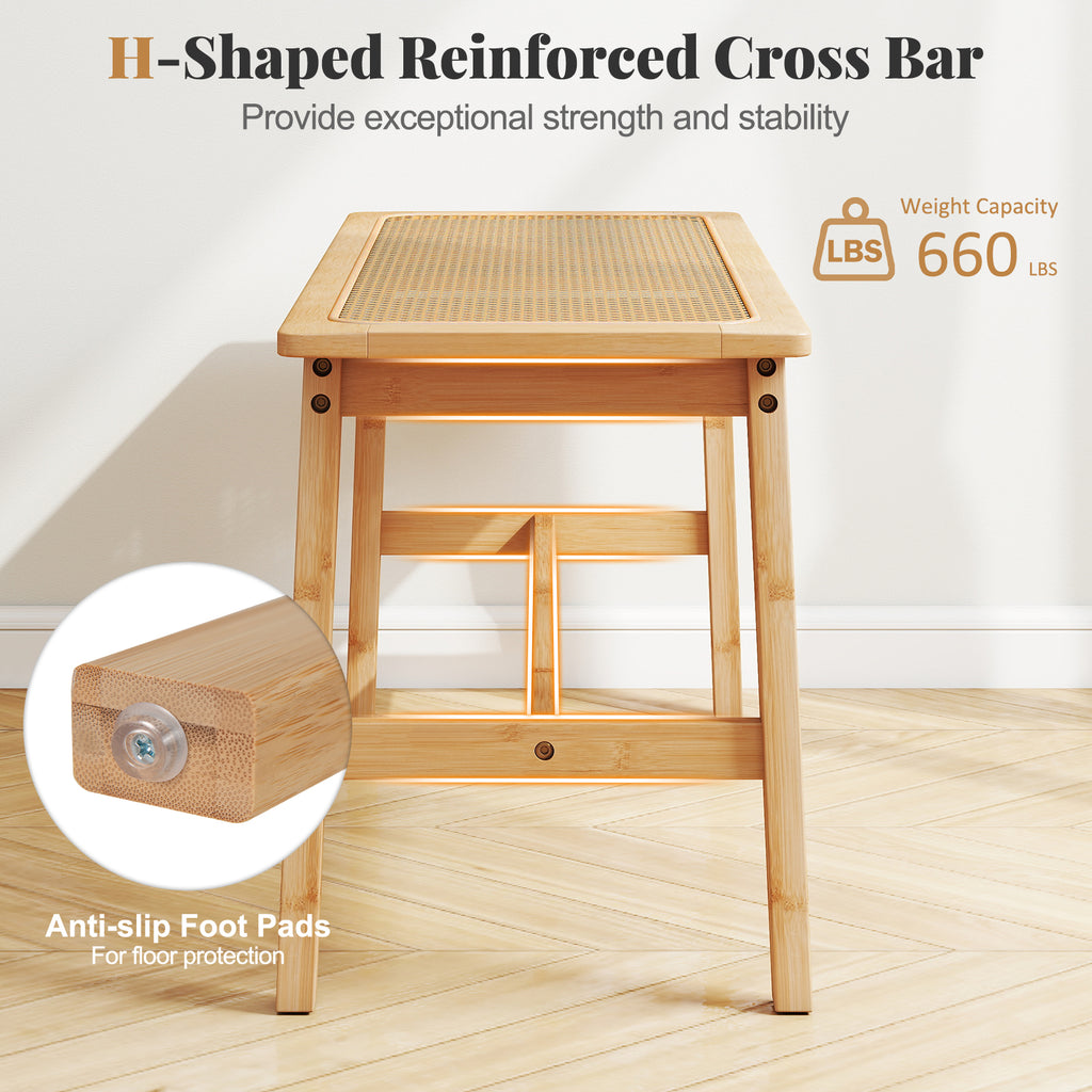 Bamboo Dining Bench with Rattan Seat - 39.5 Inch, Natural