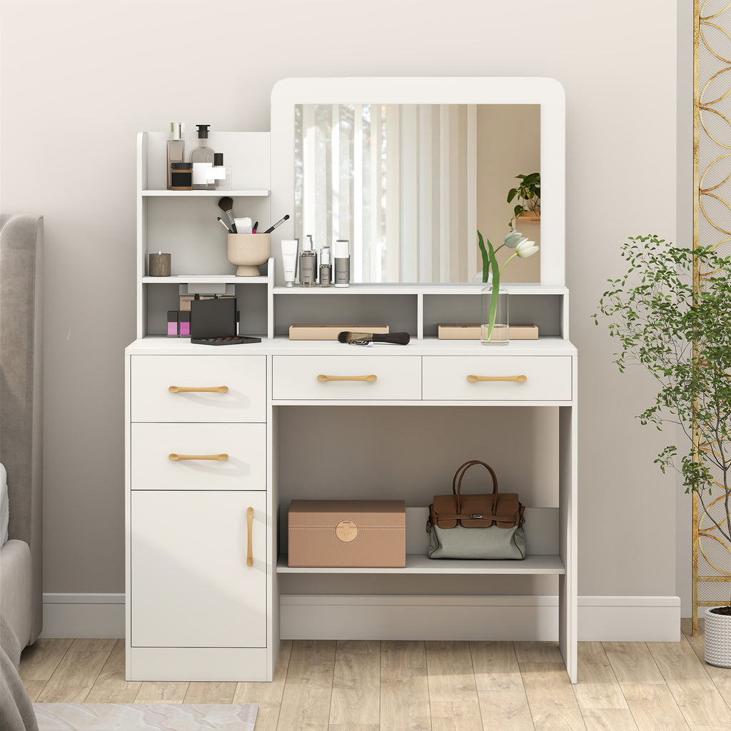 39.5 Inch Vanity Desk with Power Outlets & Mirror - White Variation