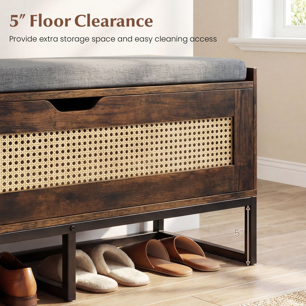 39.5" Rattan Storage Chest with Padded Seat, Rustic Brown