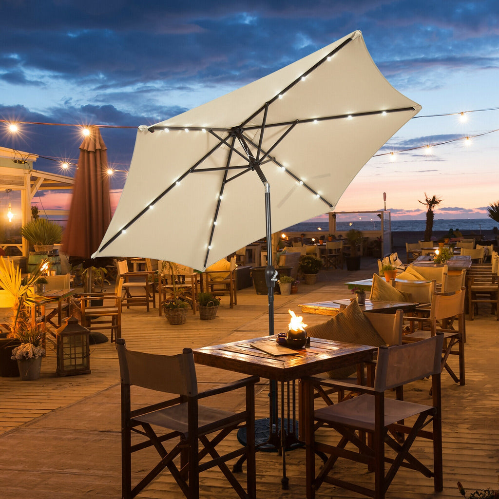 9 x 8 Feet Solar LED Market Umbrella with Tilt & Crank - 18 Lights, Beige
