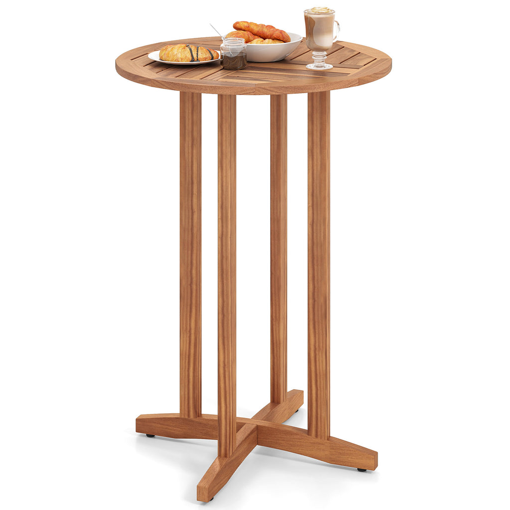 21.5" Round Bar Table with Slatted Top - Brown