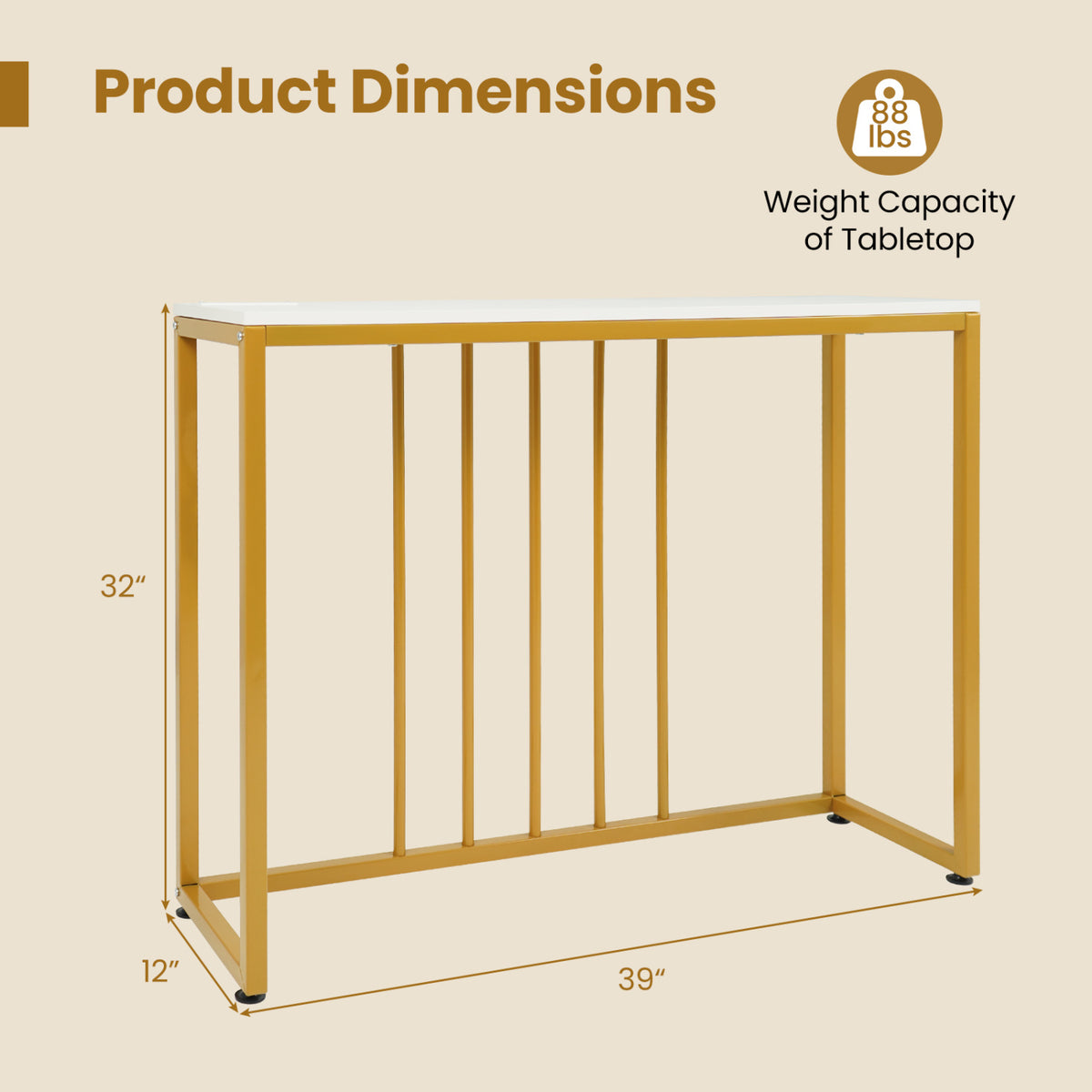 39"Modern Console Table with Built-in Charging Station
