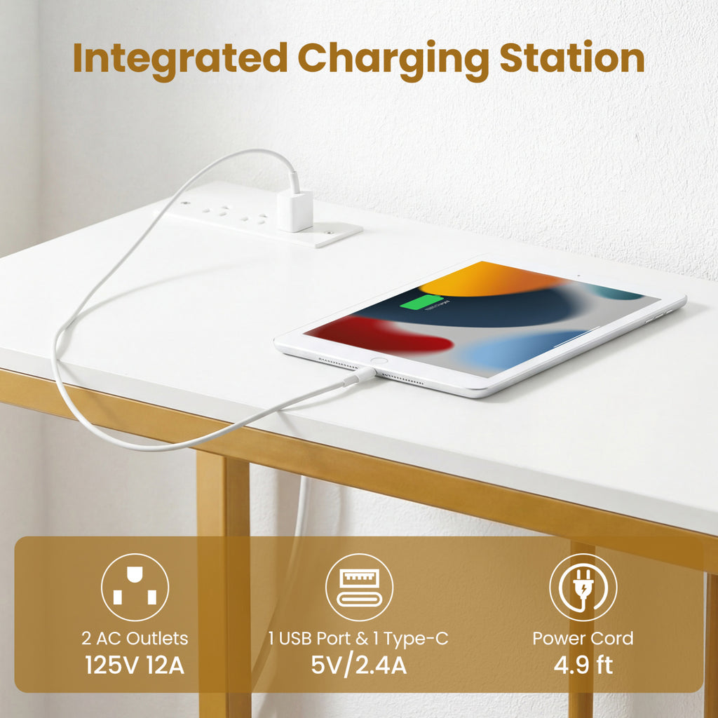 39"Modern Console Table with Built-in Charging Station