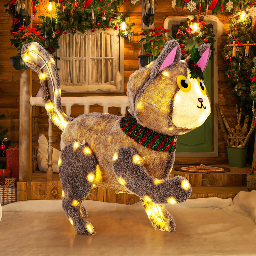 Pre-Lit LED Cat Decoration Light - 88 Warm White Lights, Waterproof Outdoor Display