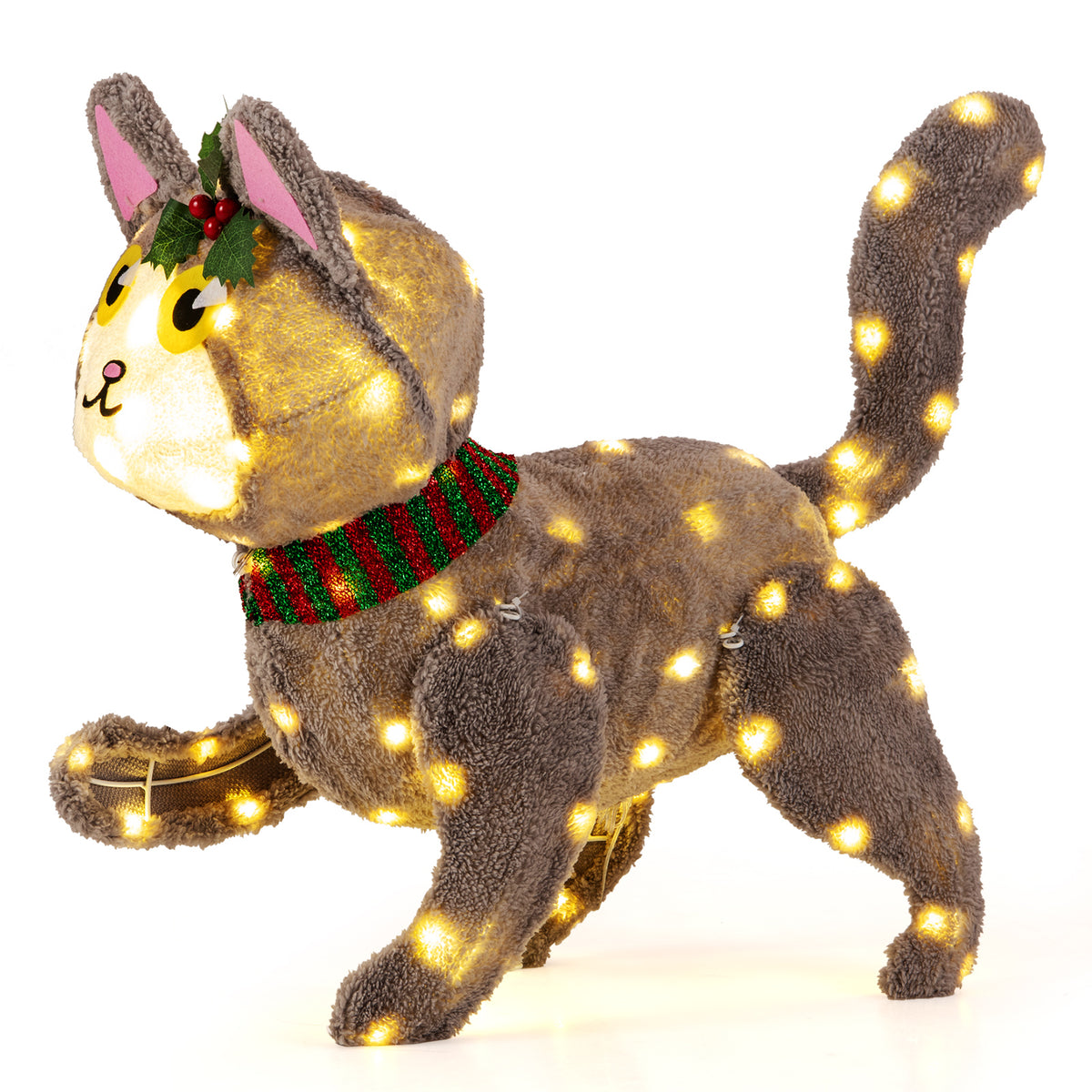 Pre-Lit LED Cat Decoration Light - 88 Warm White Lights, Waterproof Outdoor Display