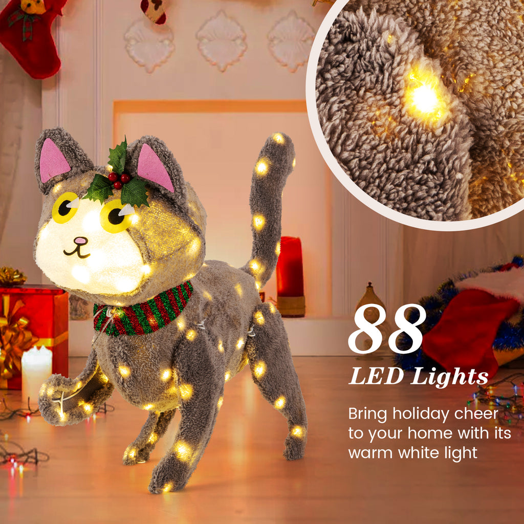 Pre-Lit LED Cat Decoration Light - 88 Warm White Lights, Waterproof Outdoor Display